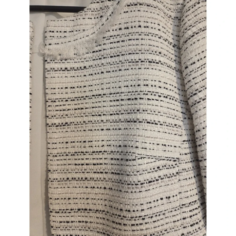 Karl‎ Lagerfeld Paris Women's Tweed Jacket Black Fringe Designer Blazer Size Med